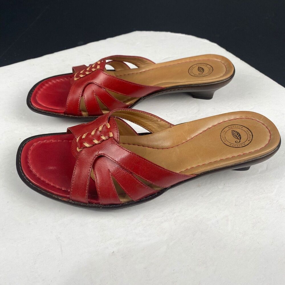 Nurture Women's size 9 M Red Leather Slip-On Sandals Open Toe low top.